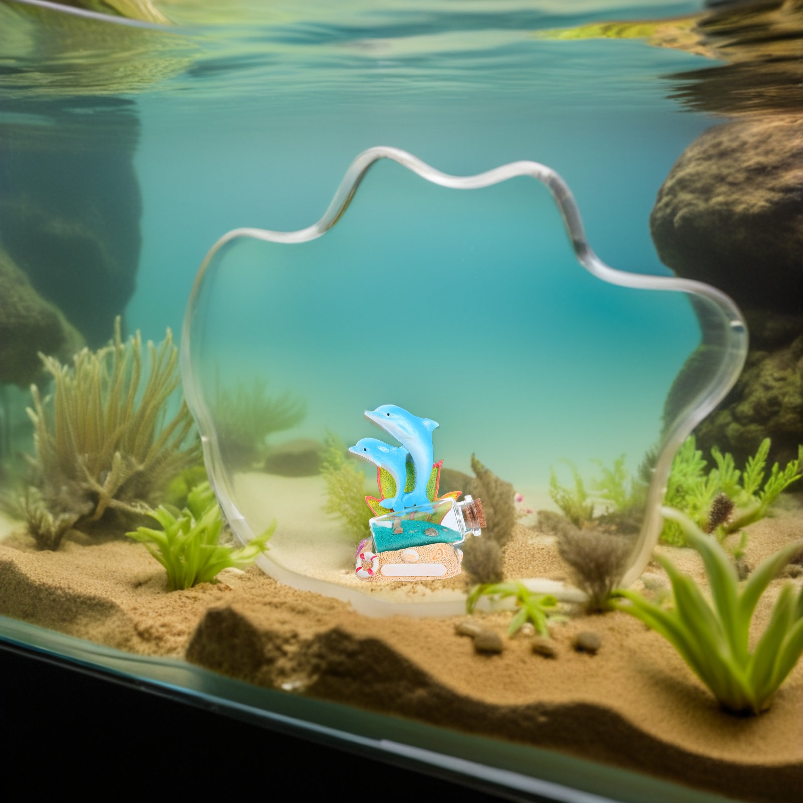 Aquarium Fish Dolphin - Patung Resin Lumba-lumba Botol Hias Tema