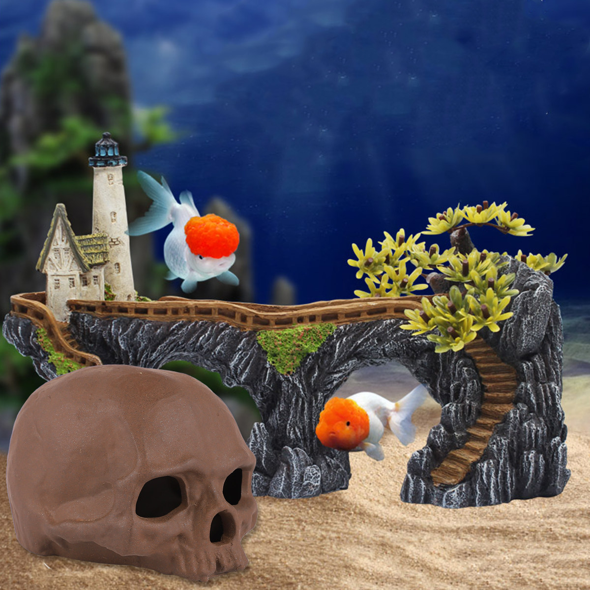 Aquarium Fish Unique - Ornamen Akuarium Desain Tengkorak Dekorasi Keramik