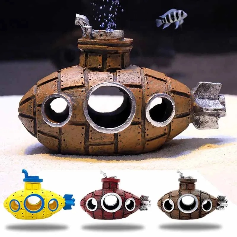 Aquarium Fish Hiding Places - Ornamen Kapal Selam Resin Dekorasi Akuarium