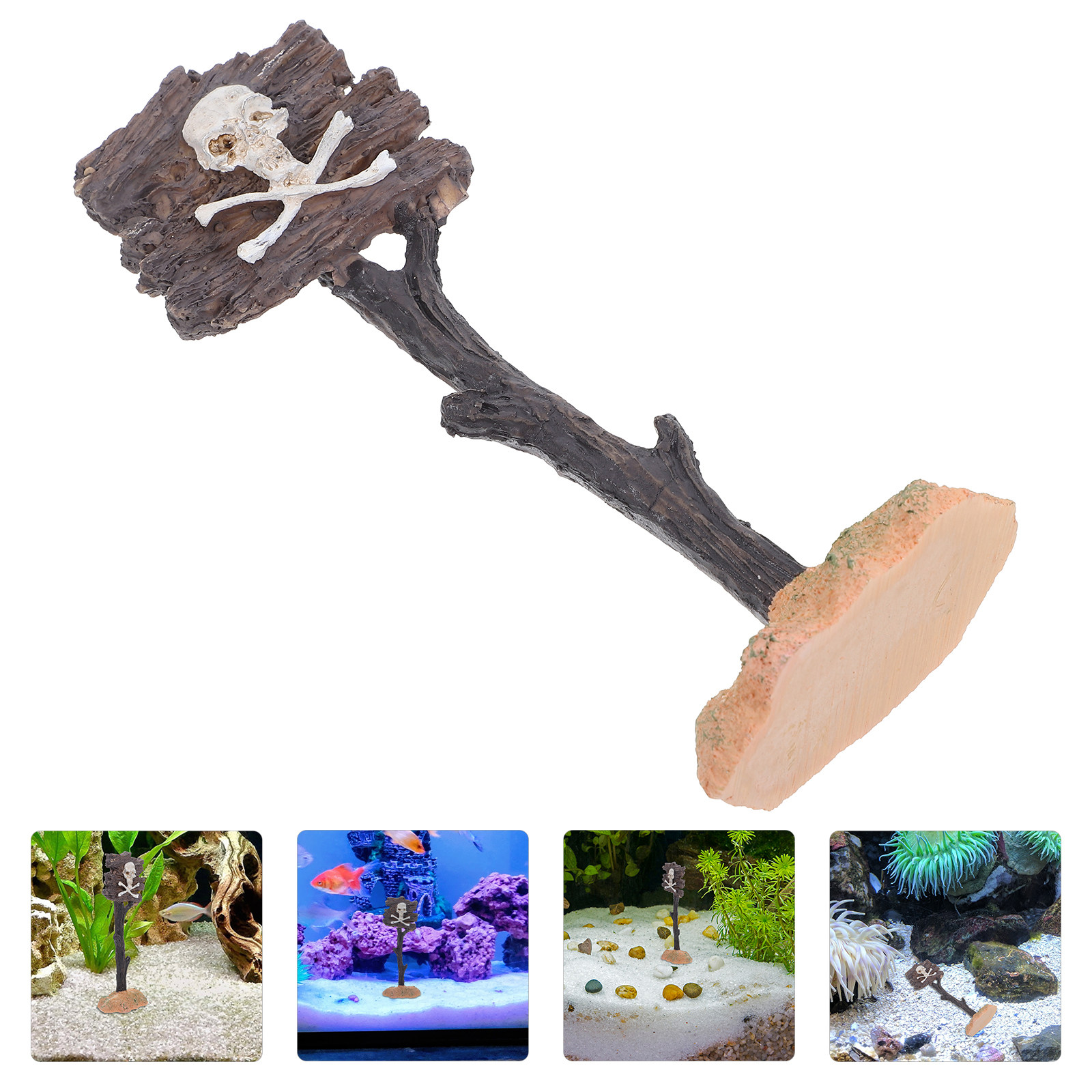 Aquarium Fish Unique - Tanda Peringatan Tengkorak Hiasan Resin Akuarium